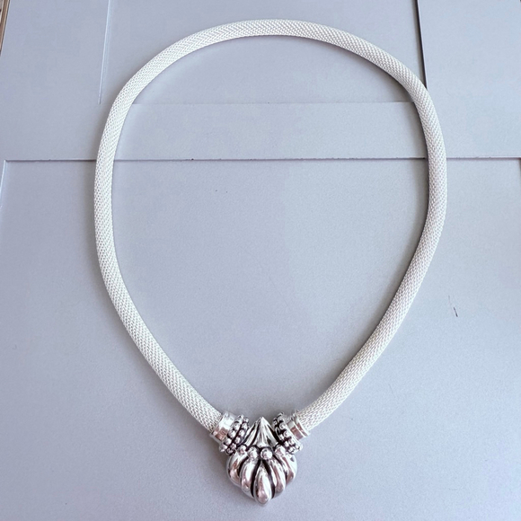 Joseph Esposito Fluted Puffy Heart 6mm Mesh Somerset Sterling Silver Necklace - Picture 2 of 11